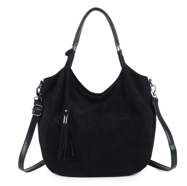 Slouchy hobo tassel bag-Black