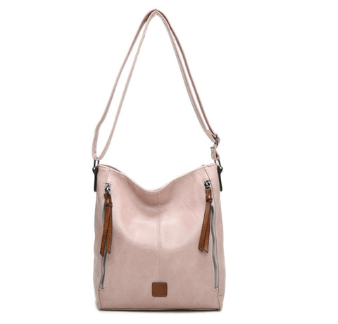 Large crossbody bag with side front pockets-Pink