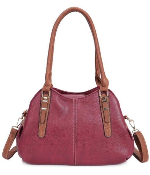 Burgundy triple compartment shoulder/crossbody bag