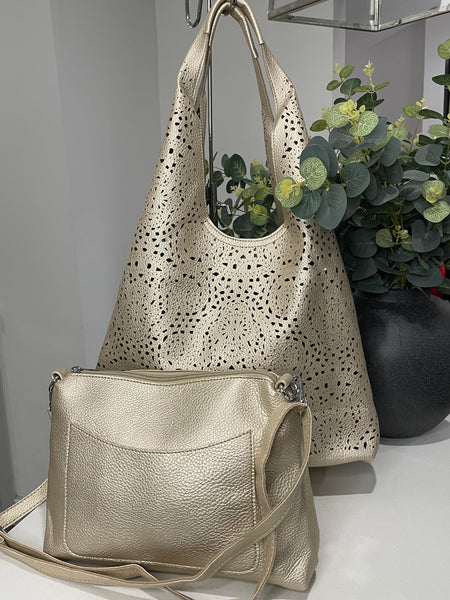 Laser cut hobo 2 bag set-Gold