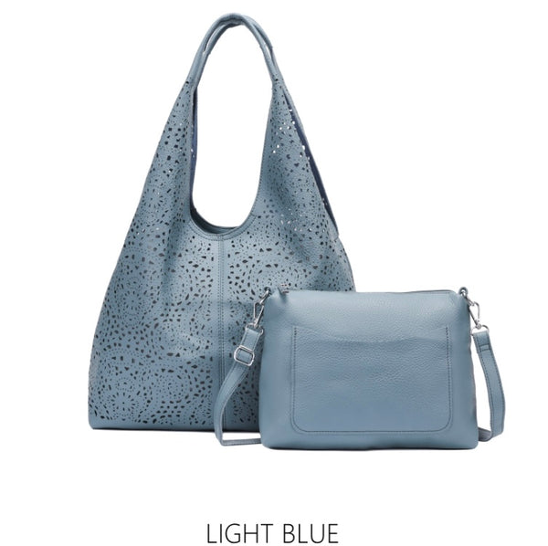 Laser cut shoulder hobo 2 bag set-Blue