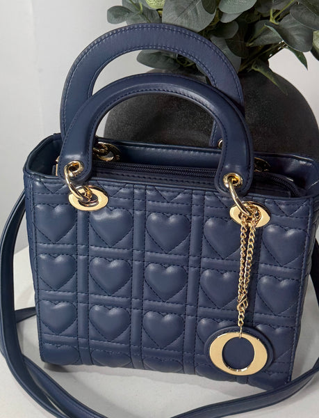Heart pattern tote bag-Navy