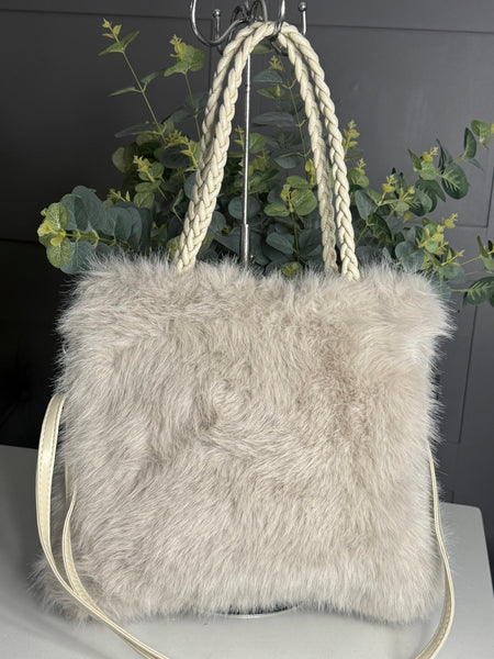 Beige faux fur bag