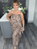 Wrap balloon leg jumpsuit-leopard print