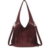 Faux suede tassel Hobo bag-Wine