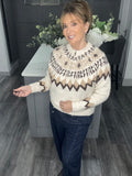Fair Isle zip neck soft knit jumper-Cream