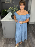 Chambray denim midi dress-light denim