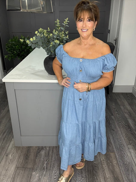 Chambray denim midi dress-light denim