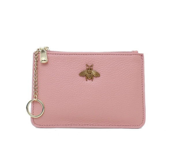 Italian leather card & coin holder-Pink