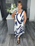 Abstract print midi dress-Navy
