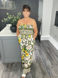 Portofino lemon tile print bandeau jumpsuit with pockets-Khaki