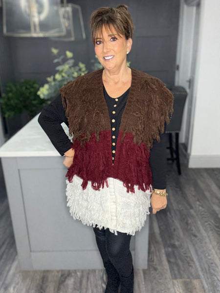 Long line shaggy waistcoat -Chocolate