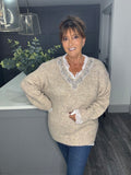 Beige marl and lace longline jumper