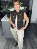 Denim military waistcoat-Chocolate