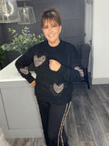 Leopard heart sweater-Black