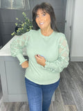 Lace sleeve sweater-mint