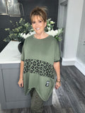 Khaki leopard scuba zip sweat top