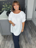 Rachel ruched sleeve Bardot top-White