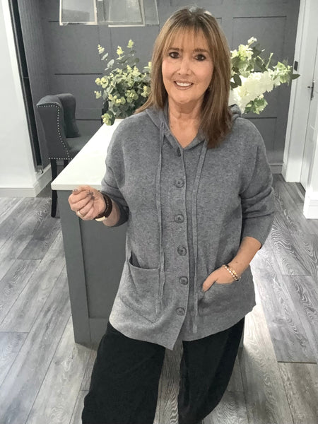 Italian cashmere blend hooded cardigan-Grey