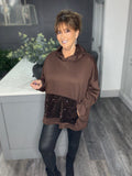 Sloane soft scuba sequin hoody-Chocolate