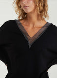 Carla Diamanté V neck luxury fine knit jumper in Black