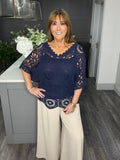 Navy crochet top with vest