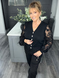 Flower sleeve top-Black
