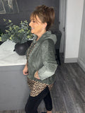 Lora leopard velour hoody-Khaki