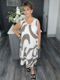 Abstract print midi dress-Mocha