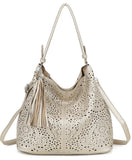 Tassel artisan hobo bag in bag set-Gold