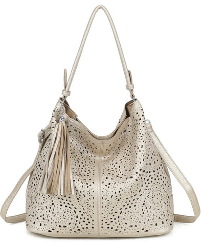 Tassel artisan hobo bag in bag set-Gold