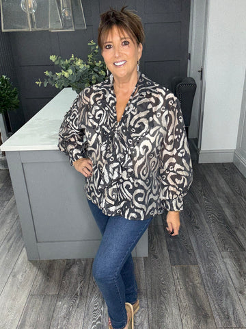 Ruffle front blouse-Black