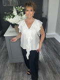 Cascade ruffle trim blouse-White