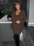 Courtney fluffy, chunky pocket jumper-Chocolate
