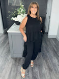 Hi-low frill Two piece set-Black