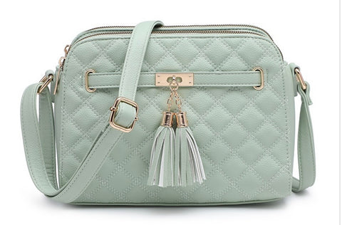 Pistachio quilted double tassel bag