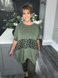 Khaki leopard scuba zip sweat top