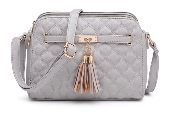 Grey quilted double tassel bag