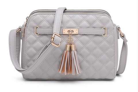 Grey quilted double tassel bag
