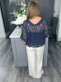 Double V crochet top with vest-Navy