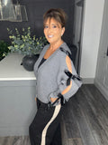 Bella bow ribbed cardigan-Grey