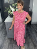Raspberry pink ditsy flower maxi