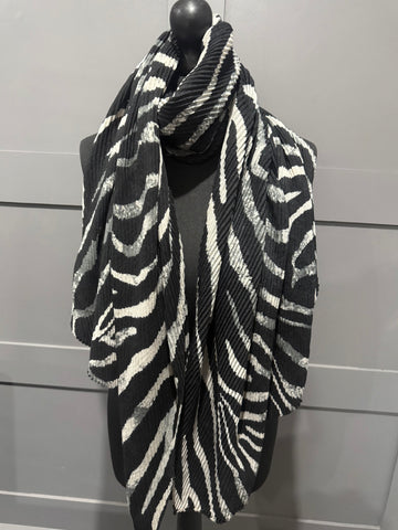 Super soft pleated zebra scarf-Black/grey
