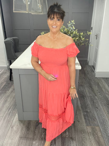 Penelope perfect midi summer dress with crochet detail frill hem