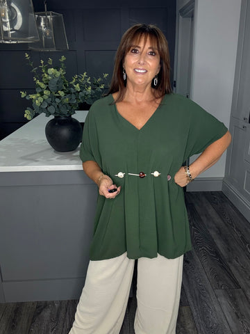Ava tunic top with beaded belt-Khaki