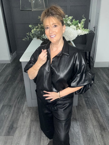 Leather look shirt-Black