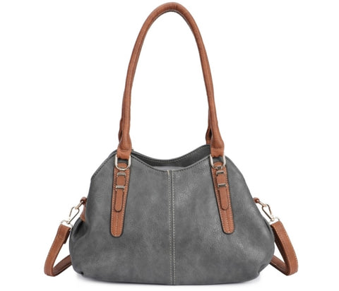 Grey triple compartment shoulder/crossbody  bag.