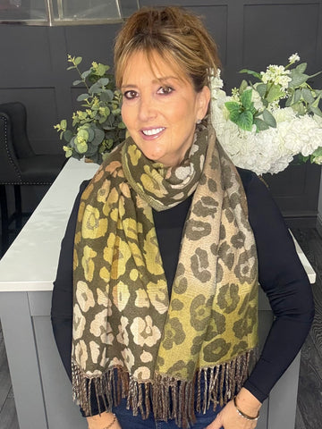 Lux cashmere feel fringed scarf-Olive green