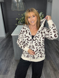 Super soft animal print hooded cardigan-Chocolate/cream