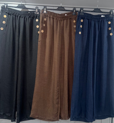 Italian wide leg button pocket pants